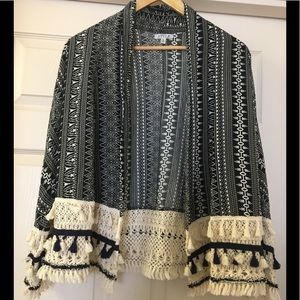 Style  Black, Navy and White Tassel Cardigan